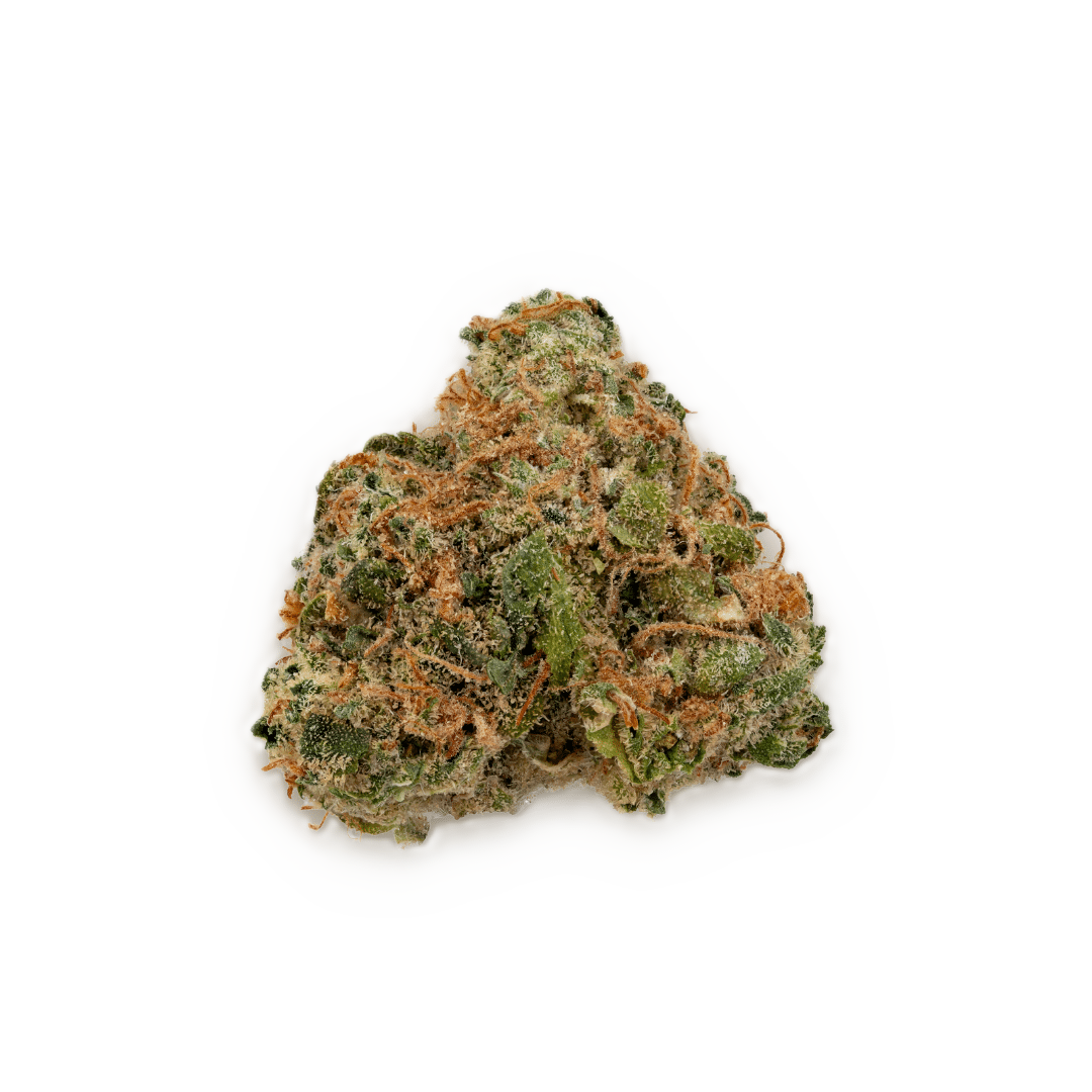 Cherry AK organic cannabis flower with frosty green buds and orange hairs, an indica known for sweet cherry, berry, and earthy aromas.